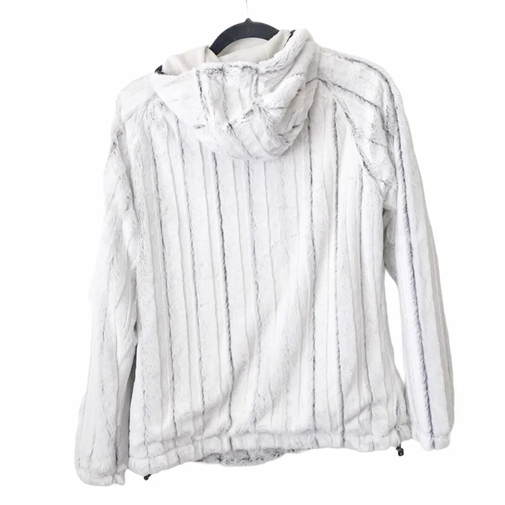 New Balance Ivory Faux Fur Hooded Zip Jacket